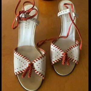 Christian Lacroix White and Orange Lace-Up Sandals